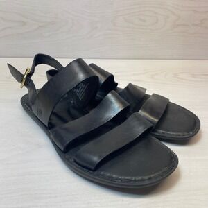 Born Womens 11 Gladiator Sandals Strappy Black Leather Flat Buckle F47903 Casual